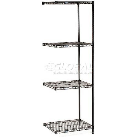 Nexel Black Epoxy, 5 Tier, Wire Shelving Add-On Unit, 60W x 14D x 86H A14608B5
